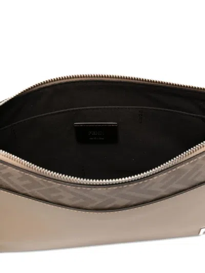 Fendi Ff-motif Leather Clutch Bag In Brown