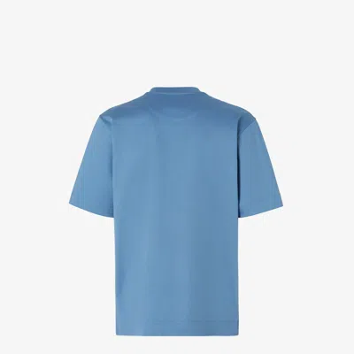 Fendi Men Blue Crew Neck T-shirt With Metallic Logo On The Front In Cotton Man In Blue