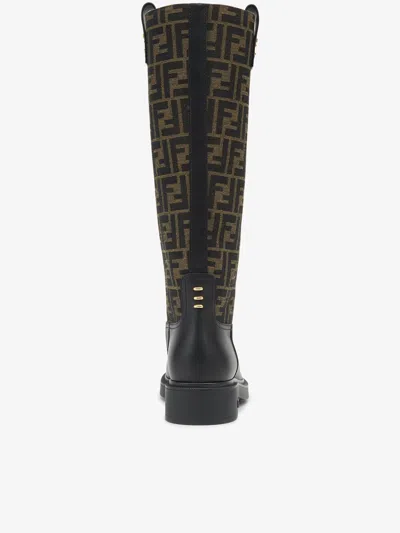 Fendi Women Embroidered Jacquard Filo Boots In Black