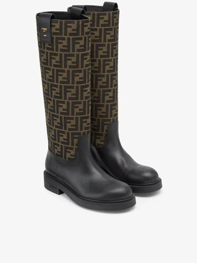 Fendi Women Embroidered Jacquard Filo Boots In Black