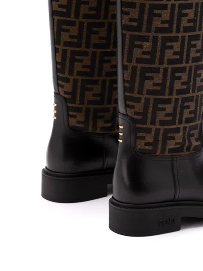 Fendi Women Embroidered Jacquard Filo Boots In Black