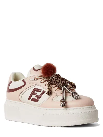 Fendi Low Top Platform Shoes In Pink Leather With Charm In Multi