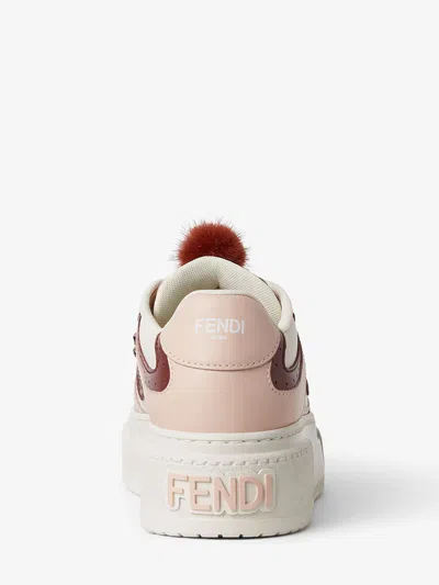 Fendi Low Top Platform Shoes In Pink Leather With Charm In Multi