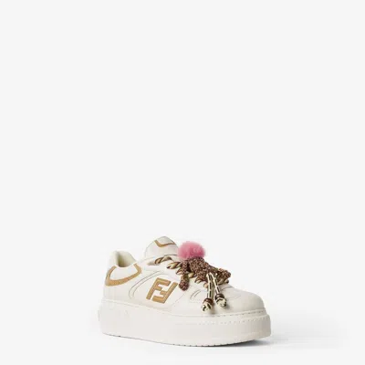 Fendi Match Low Top Platform In White Leather With Charm Women In White