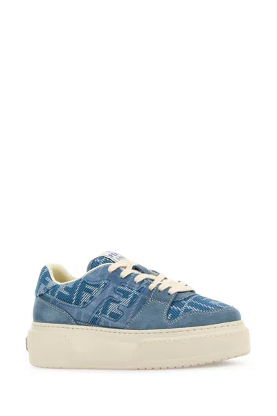 Fendi Ff Jacquard Platform Sneakers In Blue