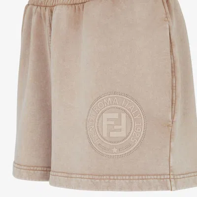 Fendi Cotton Shorts With Elastic Waistband And Side Pockets In Brown