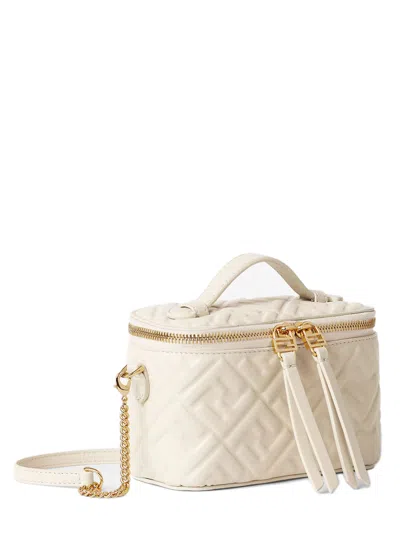 Fendi Vanity Handbag Adjustable Strap Embossed Pattern Top Handle In White