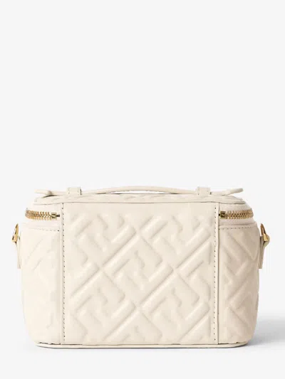 Fendi Vanity Handbag Adjustable Strap Embossed Pattern Top Handle In White