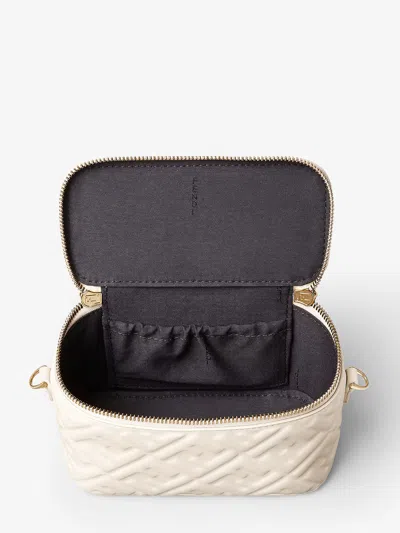 Fendi Vanity Handbag Adjustable Strap Embossed Pattern Top Handle In White