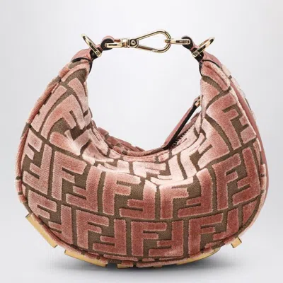 Fendi Graphy Mini Hobo Bag In Ff Jacquard Velvet In Pink