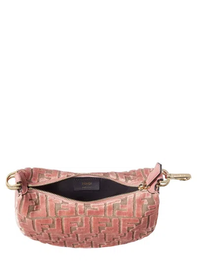 Fendi Graphy Mini Hobo Bag In Ff Jacquard Velvet In Pink