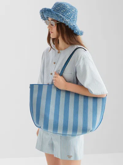 Fendi Ff Jacquard Denim Frayed Hat In Blue