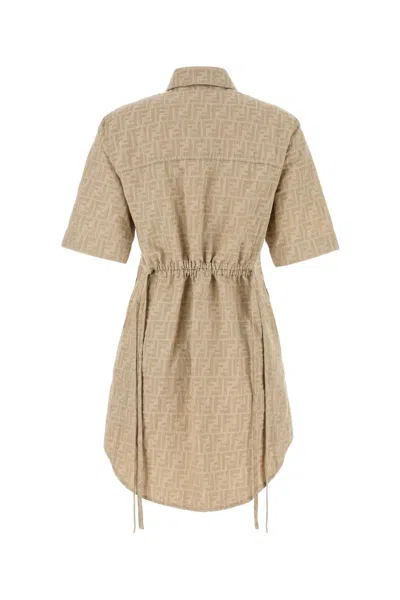 Fendi Embroidered Chambray Shirt Dress In Neutral