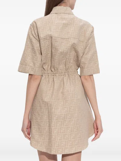 Fendi Embroidered Chambray Shirt Dress In Neutral
