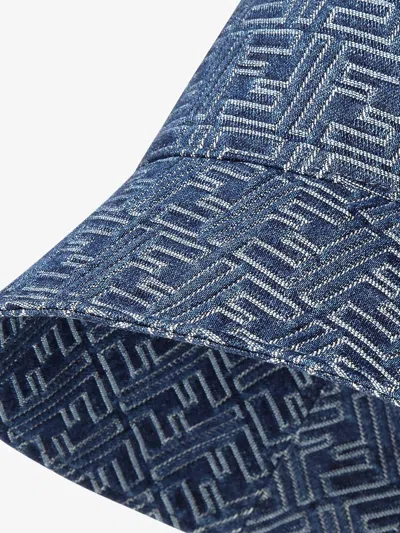 Fendi Urban Denim Bucket Hat With Ff Embroidery In Blue