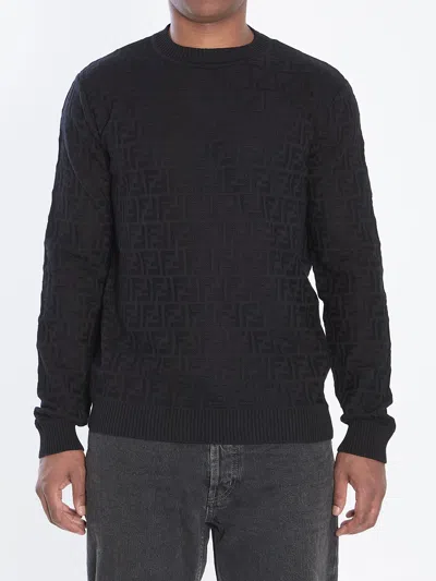Fendi All Over Knit Round Neck Long Sleeves In Black