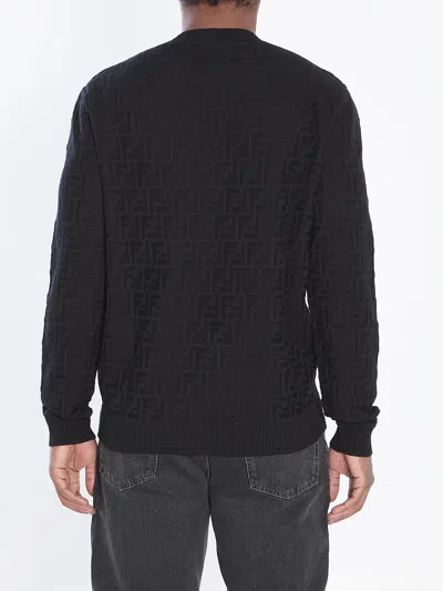 Fendi All Over Knit Round Neck Long Sleeves In Black