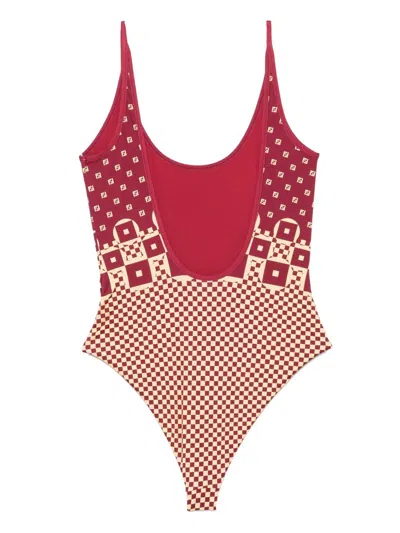 Fendi Graphic High Leg Scoop Neck Swimsuit In Multi