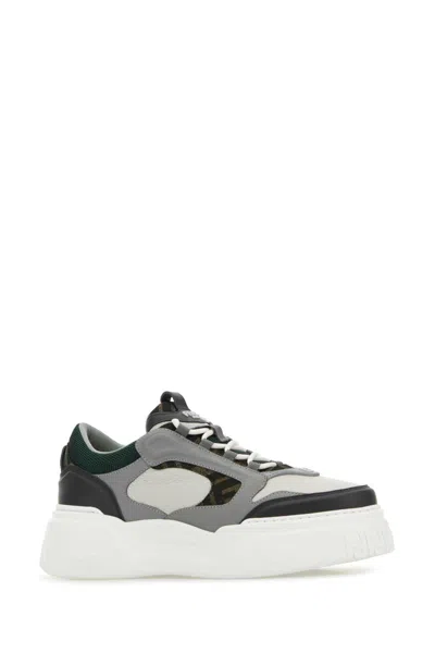 Fendi Chunky Sole Round Toe Sneakers With Panels In Gray
