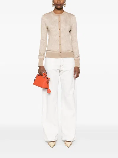 Fendi Women Ff Wool Cardigan In Neutral