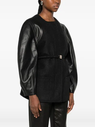 Fendi Women Wool Midi Coat In Black