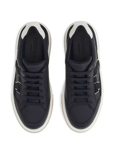 Ferragamo Cassina Gan2 Leather Sneakers With Suede Details In Black