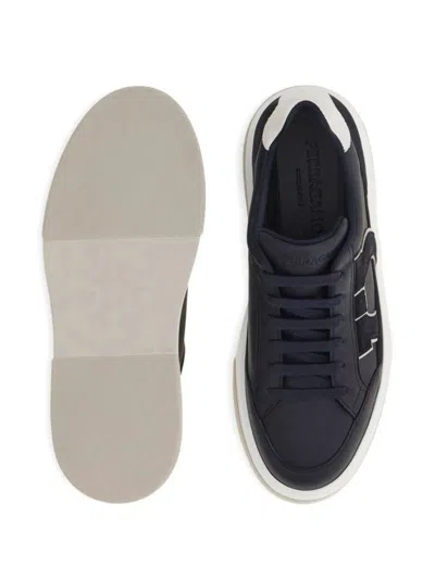Ferragamo Cassina Gan2 Leather Sneakers With Suede Details In Black