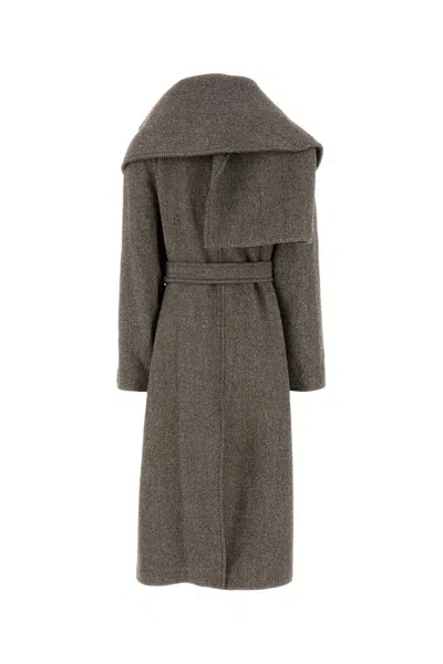 Ferragamo Embroidered Wool Blend Coat In Gray