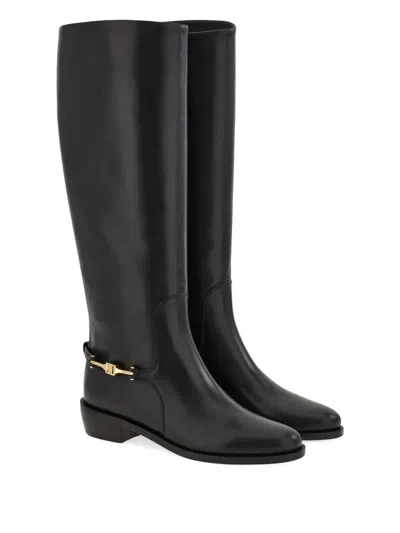 Ferragamo F Buckle Therma Knee Riding Boots In Black