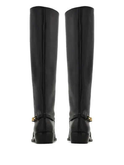 Ferragamo F Buckle Therma Knee Riding Boots In Black
