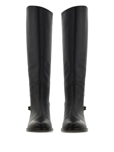 Ferragamo F Buckle Therma Knee Riding Boots In Black