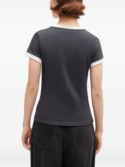 Ganni T-shirt With White Hems And Teddy Bear Print In Gray