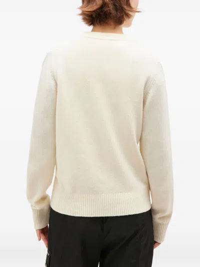 Ganni Crafted Wool Blend Puppy Love Crewneck Sweater In White