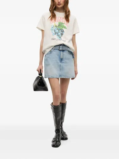 Ganni Ivory T-shirt With Grape Print In Neutral