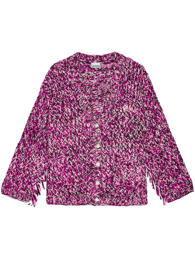 Ganni Hand Knitted Wool Cardigan In Multi