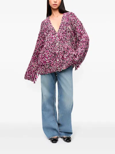Ganni Hand Knitted Wool Cardigan In Multi