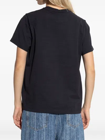 Ganni Women Black Crewneck T-shirt With Maxi Logo On The Front In Cotton Jersey Woman In Black