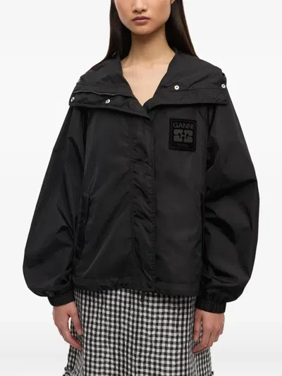 Ganni Nylon Blouson Jacket In Black