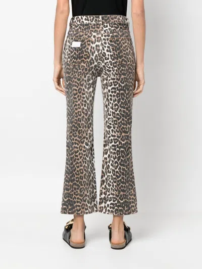 Ganni Leopard Print Cropped Jeans With Flared Hem In Animal Print