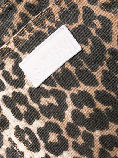 Ganni Leopard Print Cropped Jeans With Flared Hem In Animal Print