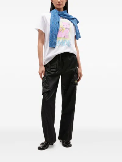Ganni Women White Crewneck T-shirt With Maxi Logo On The Front In Cotton Jersey Woman In White