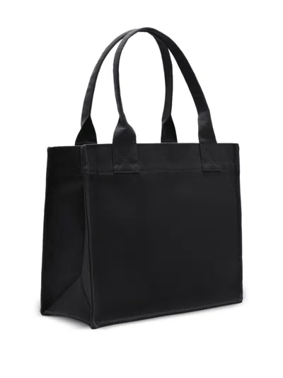 Ganni Tote Bag In Canvas Black With Puppy Print