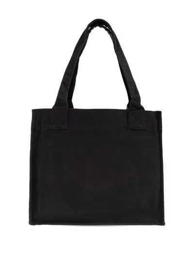 Ganni Women Black Shopper With Embroidered Logo On The Front In Denim Woman