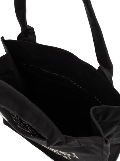 Ganni Women Black Shopper With Embroidered Logo On The Front In Denim Woman