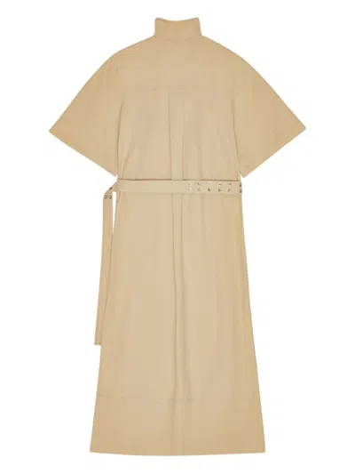 Ganni Classic Summer Suiting Cowl Neck Long Dress In Neutral