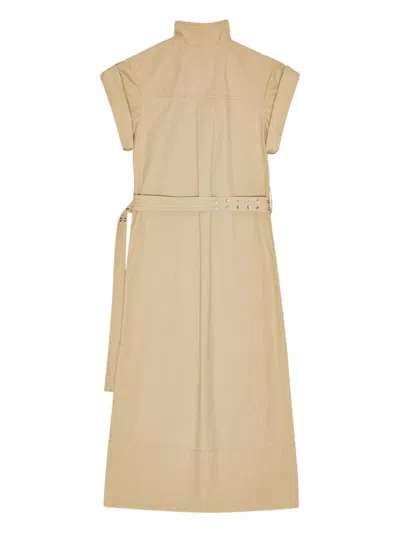 Ganni Classic Summer Suiting Cowl Neck Long Dress In Neutral