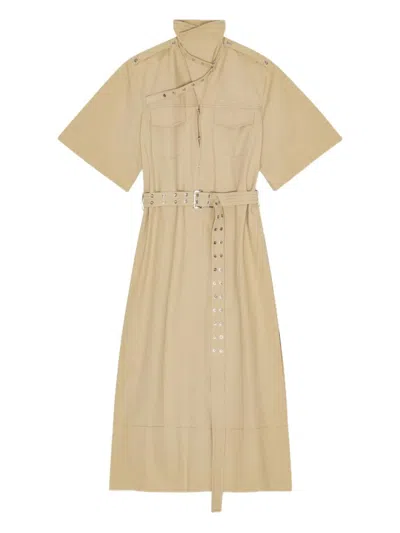 Ganni Classic Summer Suiting Cowl Neck Long Dress In Neutral
