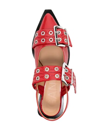 Ganni Welt Buckle Ballerinas In Red