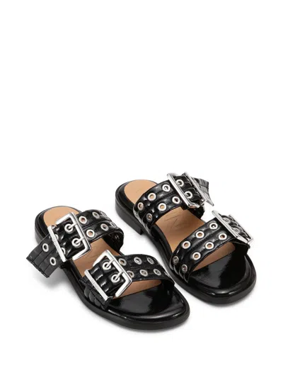 Ganni Feminine Buckle Two-strap Sandals In Black