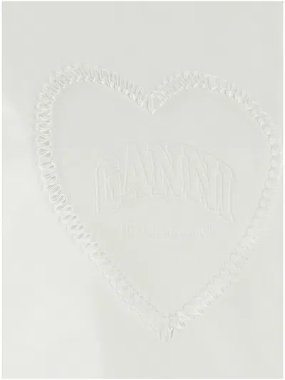 Ganni Women Heart Embroidery T-shirt In White
